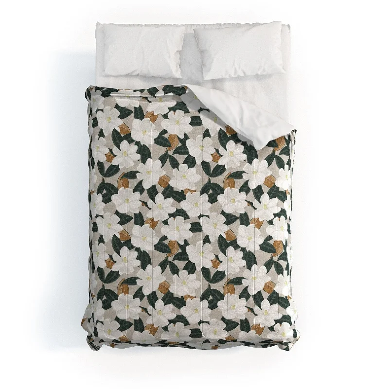 Cotton - filled comforters for a breathable and natural sleep experienceLittle Arrow Design Co Magnolia Flower Greige Made To Order Full Comforter Set