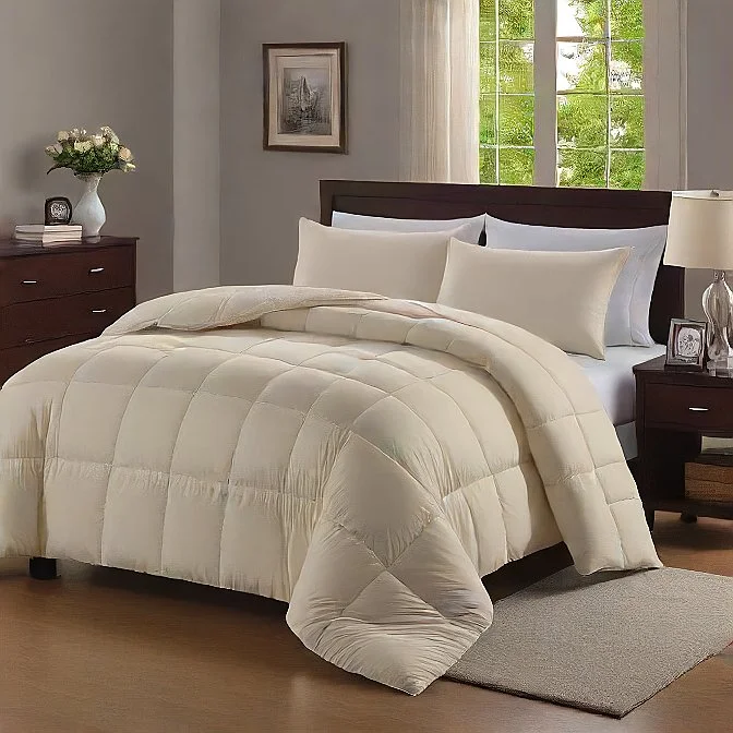 Latex - filled comforters with a bouncy texture and good supportQueen Comforter 200 GSM Ivory - Soft, Cozy, All-Season Bedding, Hypoallergenic