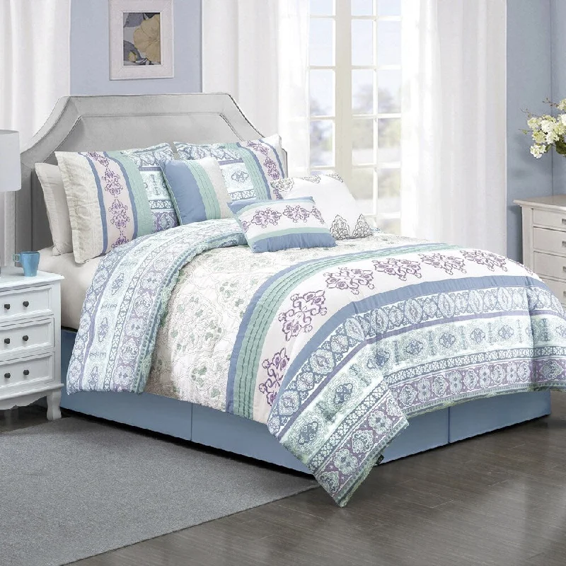 Wool - filled comforters with natural moisture - wicking and temperature - regulating featuresPorch & Den Nora Geometric Print and Embroidery 7-piece Comforter Set