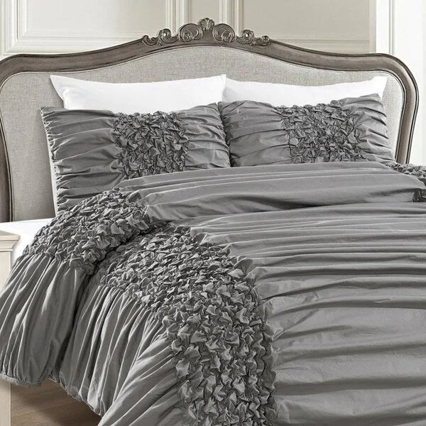 Full - size comforters suitable for full - sized beds in guest rooms or small bedroomsColette Comforter Set Gray-Machine Washable - Includes 1 Comforter + 2 Shams - Queen