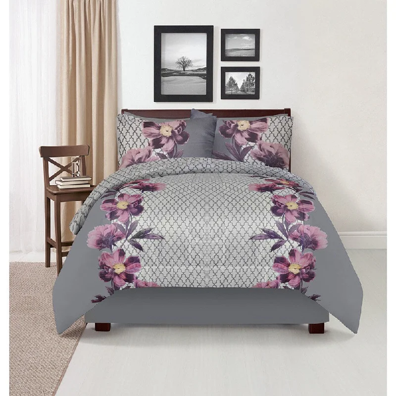 Silk - filled comforters for a luxurious and smooth touchOphelia Purple Reversible 4-piece Comforter Set