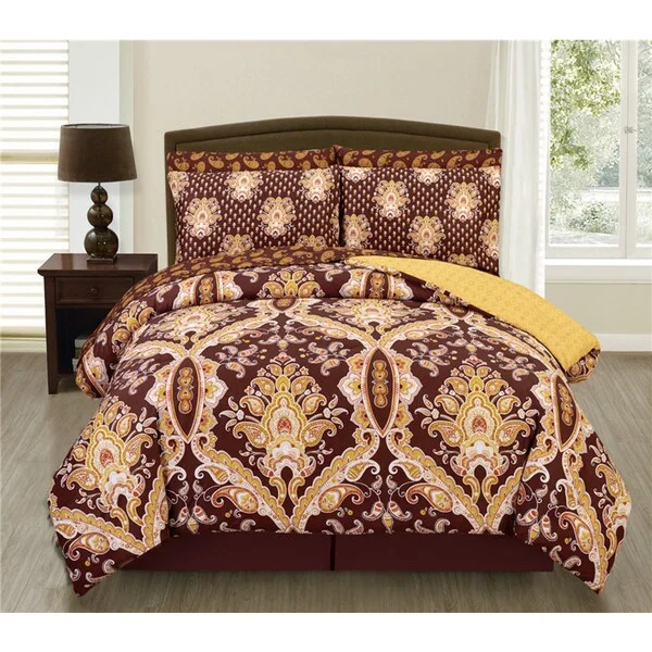 Full - size comforters suitable for full - sized beds in guest rooms or small bedroomsCouture Home Collection Miranda Damask Printed 4-Piece Reversible Comforter Set