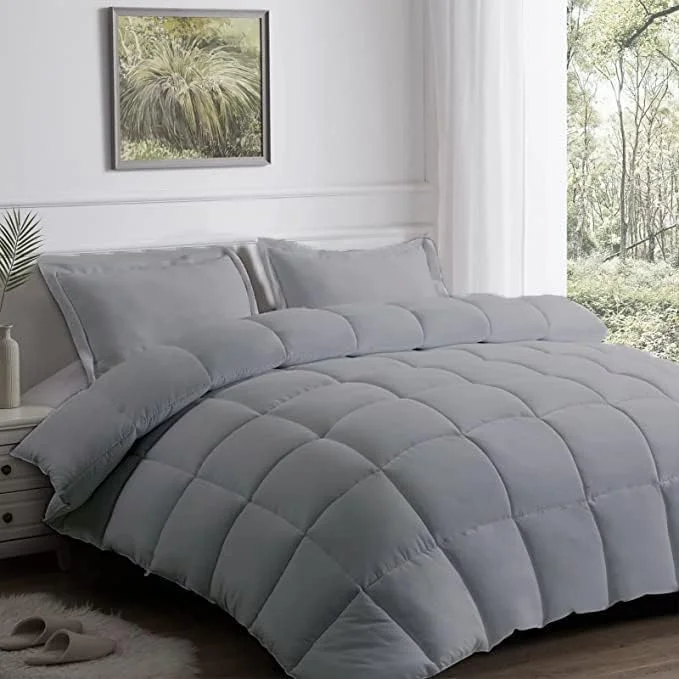 Wool - filled comforters with natural moisture - wicking and temperature - regulating featuresKing Comforter 200 GSM Dark Grey - Soft, Lightweight All-Season Bedding