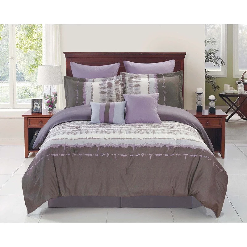 Duck down comforters with a softer feel and good warmth retentionHudson Grey/ Purple Reversible Comforter Set