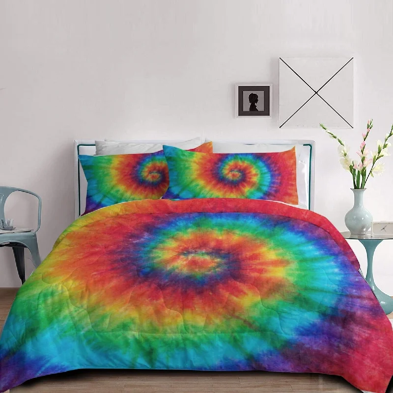 Microfiber - filled comforters that are lightweight and easy to care forTie Dye Twin Comforter Set,Rainbow Bedding Quilt Set for Teen Girl