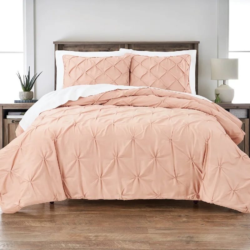 Microfiber - filled comforters that are lightweight and easy to care forBlush Cotton Blend Pintuck 3-Piece Comforter Set, Full/Queen