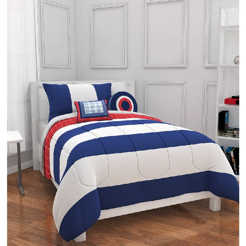 Down - filled comforters for supreme warmth and lightnessNavy/White Rugby Stripe 4-piece Comforter Set