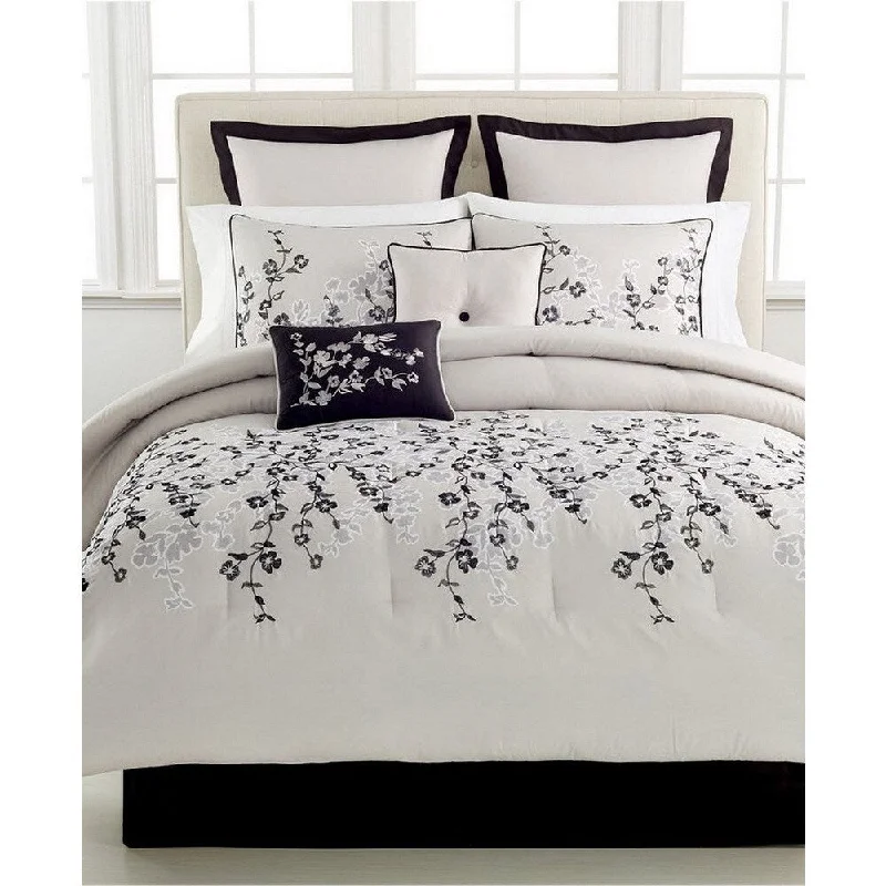 Silk - filled comforters for a luxurious and smooth touchWhisper Embroidered Floral 8-piece Comforter Set