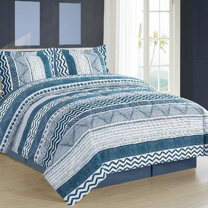 King - size comforters to fit large king - sized beds perfectlyShatex Comforter 4 Piece Geometric Bedding Sets - Ultra Soft - Comforter Set With 1 Flat Sheet, Blue