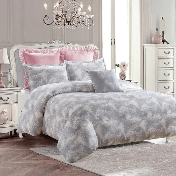 Down - filled comforters for supreme warmth and lightnessRoyal Feathers Comforter Set-Gray-Machine Washable - Includes 1 Comforter + 2 Shams- 1 Pillow -Full