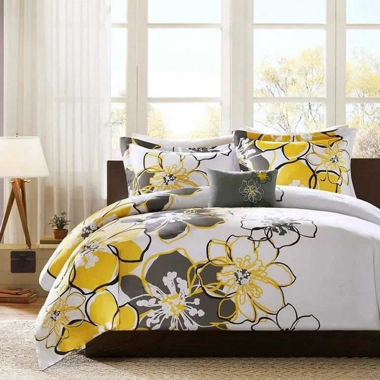 Full - size comforters suitable for full - sized beds in guest rooms or small bedroomsDaily Boutik Queen size 4-Piece Comforter Set with Yellow Grey Floral Pattern