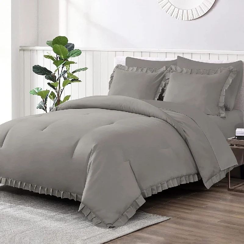 Queen - size comforters for standard queen - sized mattressesShatex Ruffled Grey Comforter Set