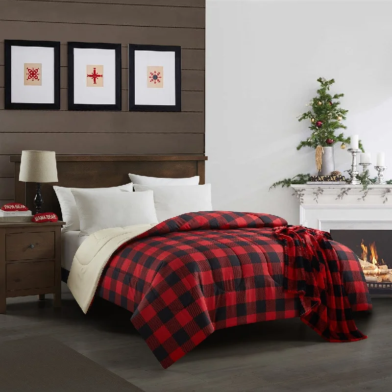 Microfiber - filled comforters that are lightweight and easy to care forDearfoams 4pc Buffalo Plaid Comforter with Throw and 2 Eye Masks Set