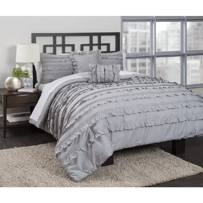 Synthetic - filled comforters like polyester for affordability and hypoallergenic propertiesPintucked Ruffles 4-piece Comforter Set