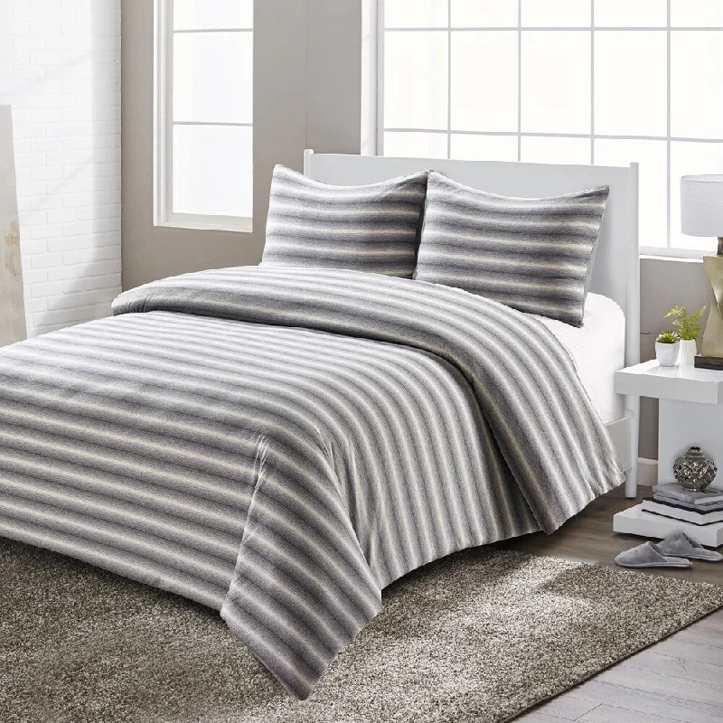 Synthetic - filled comforters like polyester for affordability and hypoallergenic propertiesStyle Quarters Super Soft Shadow Stripe Jersey Comforter Set 2pcs Reversible in Grey and White-Machine Washable-Full Size