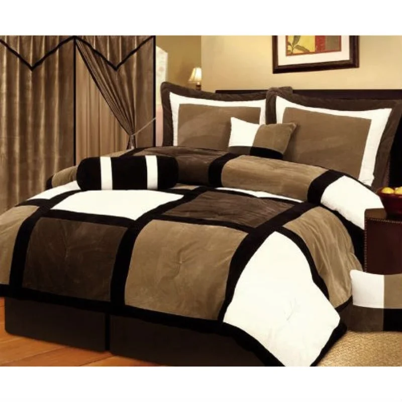 Queen - size comforters for standard queen - sized mattressesDaily Boutik Queen size 7-Piece Patchwork Comforter set in Brown White Black