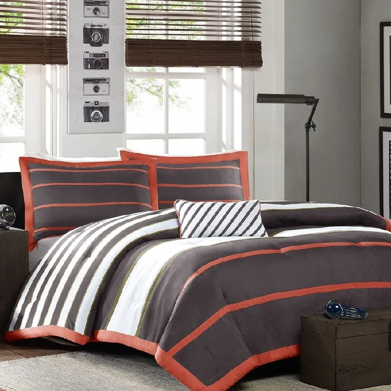 Microfiber - filled comforters that are lightweight and easy to care forDaily Boutik Twin / Twin XL Comforter Set in Dark Gray Orange White Stripes