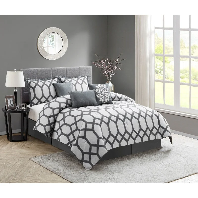 Full - size comforters suitable for full - sized beds in guest rooms or small bedroomsNanshing Millaray Grey - 7 pc Comforter Set