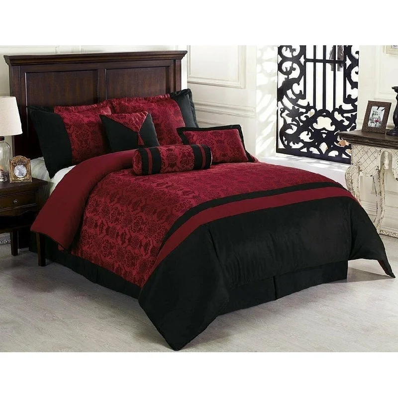 Silk - filled comforters for a luxurious and smooth touch7-Piece Comforter Set Black/Red (Queen)