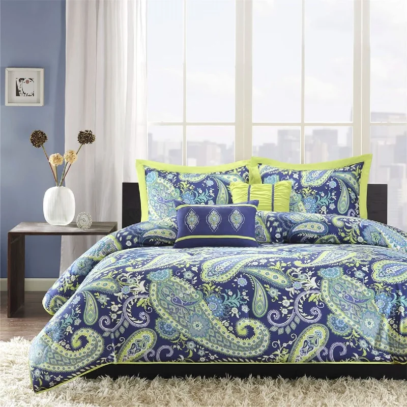 Latex - filled comforters with a bouncy texture and good supportDaily Boutik Full / Queen size 5-Piece Paisley Comforter Set in Blue and Yellow Colors