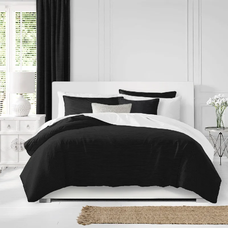 Synthetic - filled comforters like polyester for affordability and hypoallergenic propertiesNova Black Comforter & Pillow Sham Set.