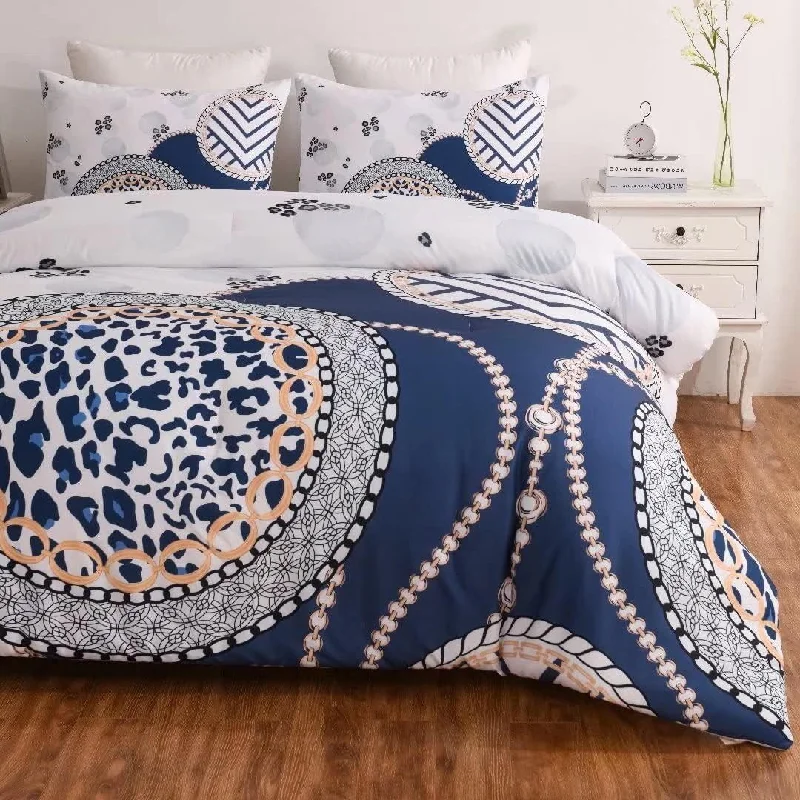 Synthetic - filled comforters like polyester for affordability and hypoallergenic propertiesWellco Twin Comforter Set - 2 Pieces All Season Bed Set Soft Polyester Leopard Printing Bedding Comforters- Blue&Grey