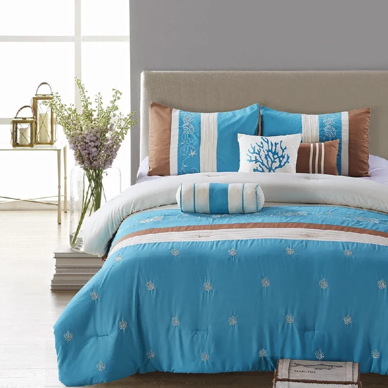 Latex - filled comforters with a bouncy texture and good supportSeaward Blue Embroidery 7-piece Comforter Set