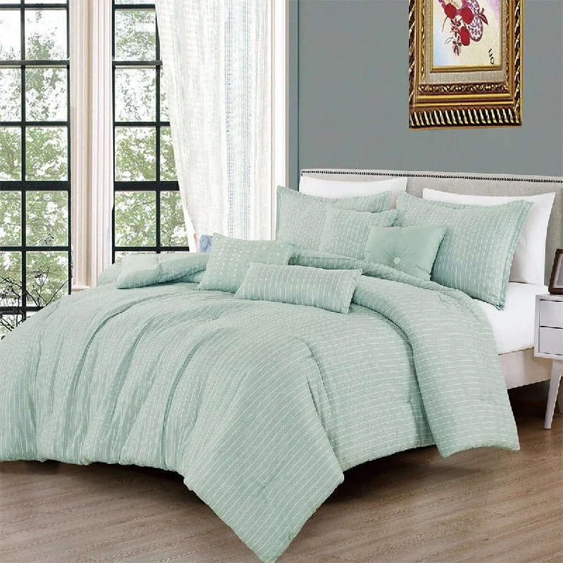 Duck down comforters with a softer feel and good warmth retentionWellco Bedding Comforter Set Bed In A Bag - 7 Piece Luxury BIMALA yarn dyed Bedding Sets - Oversized Bedroom Comforters