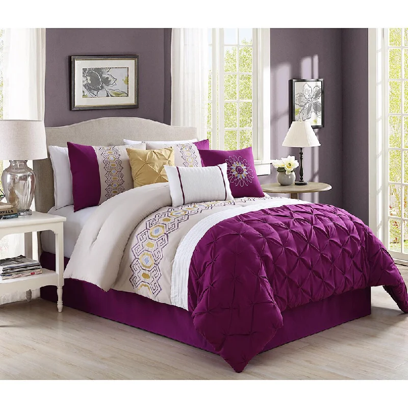 King - size comforters to fit large king - sized beds perfectlyProspera Purple Embrodiery 7-piece Comforter Set