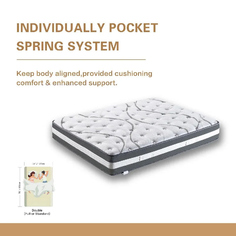 Wool - filled mattresses for natural insulation and moisture - wicking12" Hybrid Pocket Spring Mattress-FULL