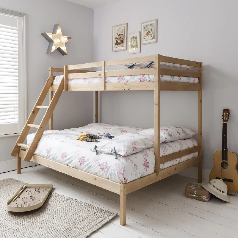 Queen - size mattresses for couples and standard bedroomsKent Triple Bunk Bed with Single and Double Bed in Natural Pine